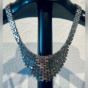 Vintage Silver Tone Brickwork Choker Necklace